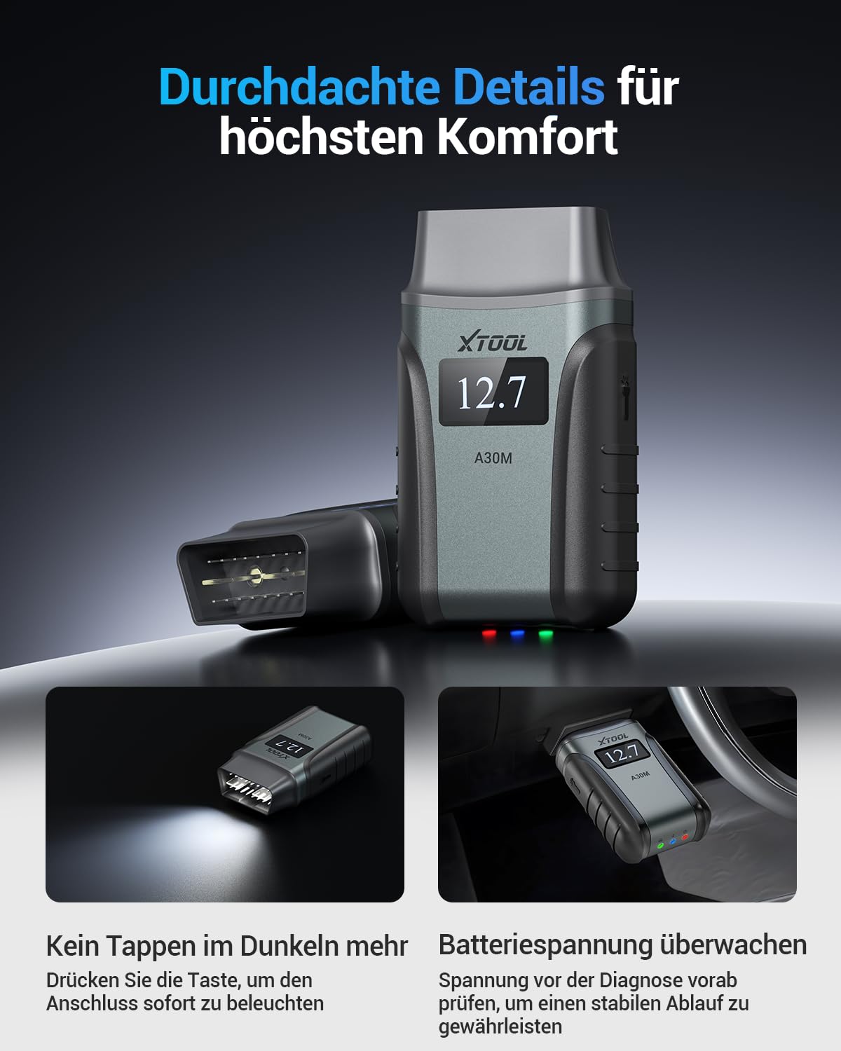 XTOOL A30M OBD2 Diagnosegerät Bluetooth, Diagnosegerät Auto mit Bidirektionaler für Alle Systeme, Kfz-Auslesegerät für Android/iOS mit 26+ Resets (Öl/ABS/BMS/DPF), CAN FD, Lebenslange Updates