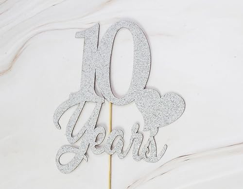 Miniatura 2 de Decoración para tartas de cumpleaños de 10 años con purpurina plateada, suministros de decoración de pastel de cumpleaños de 10 años, decoración de