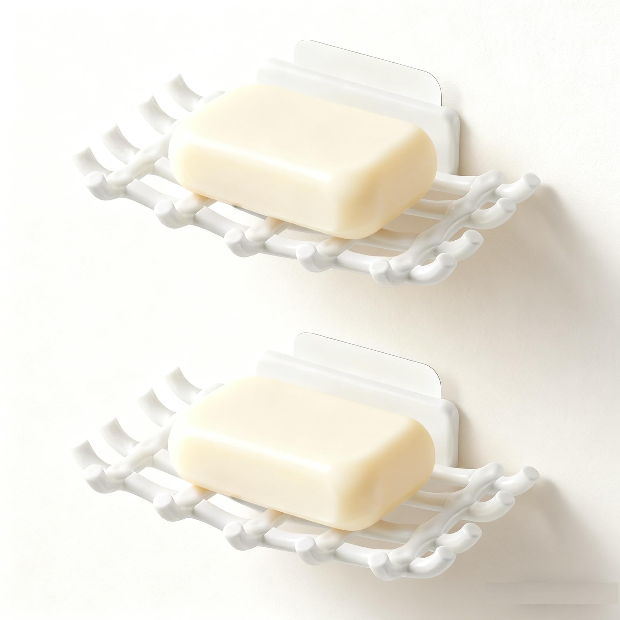 2 Pack Adhesive Soap Dish for Shower White Soap Bar Holder for Shower Wall No Drilling Adhesive Soap