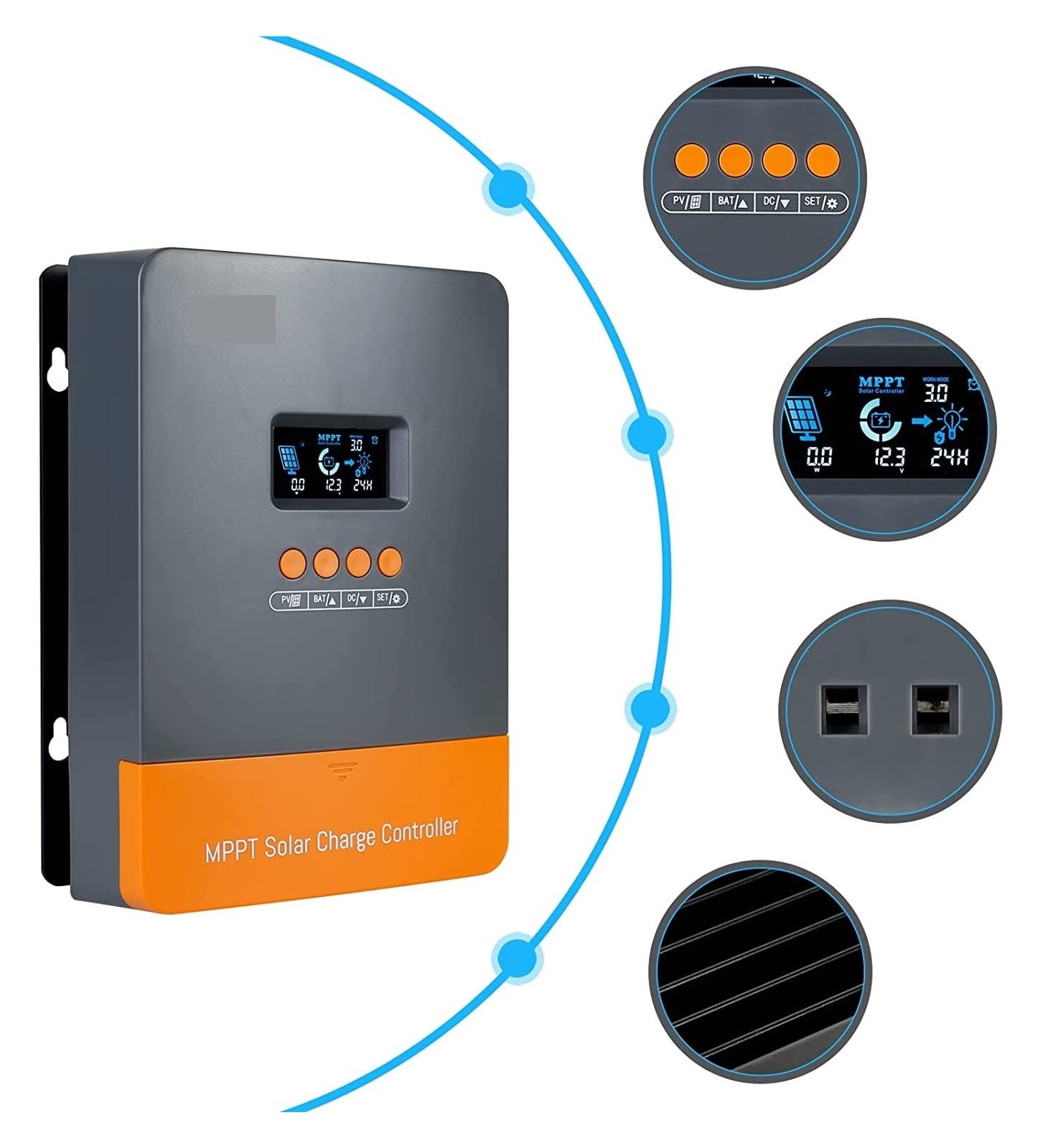 Controlador de carga solar, Controlador de cargador solar MPPT 60A 12V 24V 36V 48V con Blacklight LCD Max PV Entrada 160VDC Soporte Batería litio