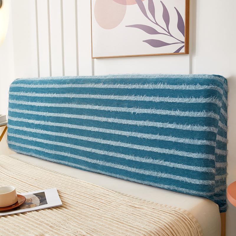 c - Funda protectora para cabecero de terciopelo de algodón de color sólido, 150 cm de largo (azul)