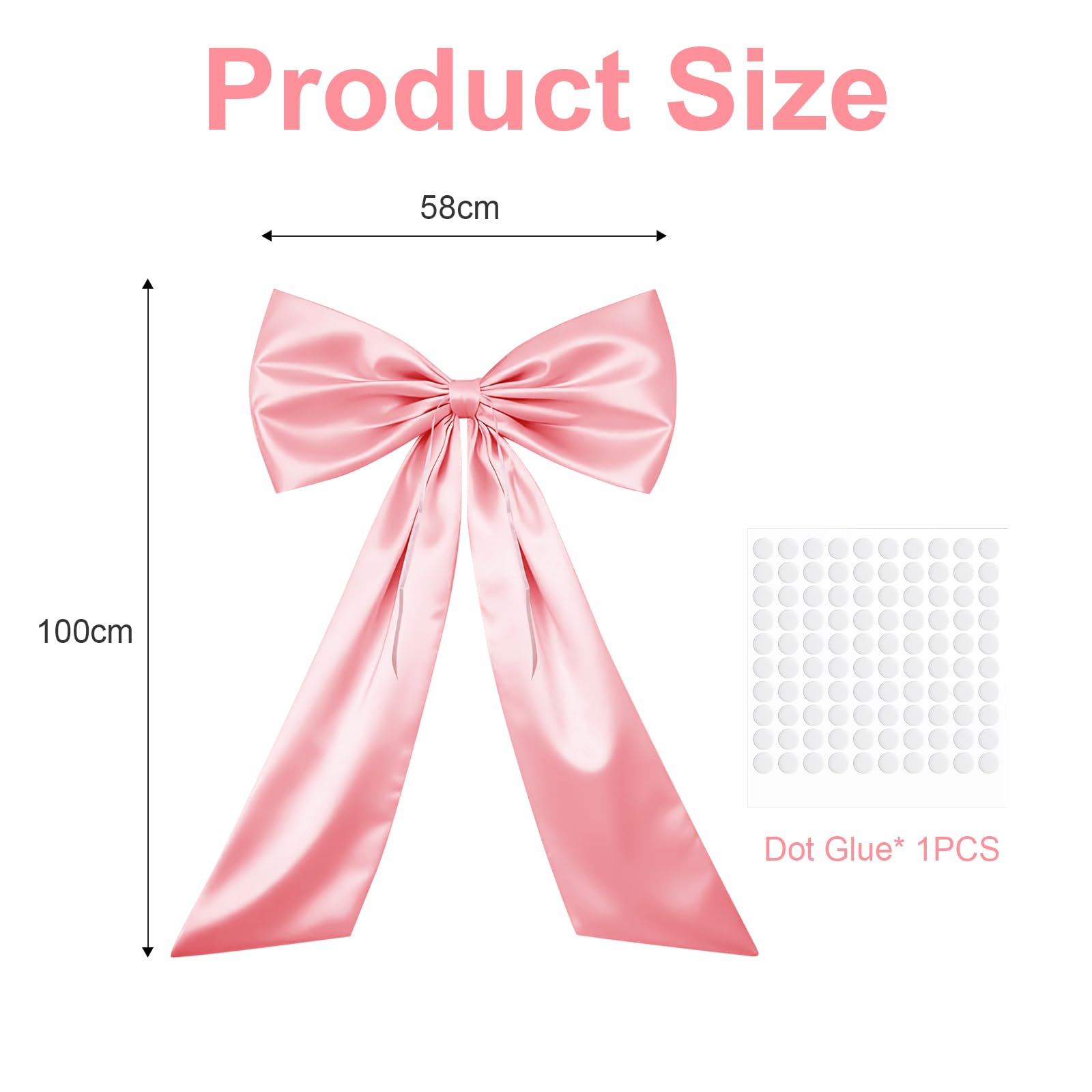 Lazo Grande Regalo 58×100 Cm con Puntos Adhesivos, Lazo Gigante Rosa para Decoración, Regalos, Fiestas y Paredes, Lazo Regalo Grande Formato para Bodas, Navidad y Eventos