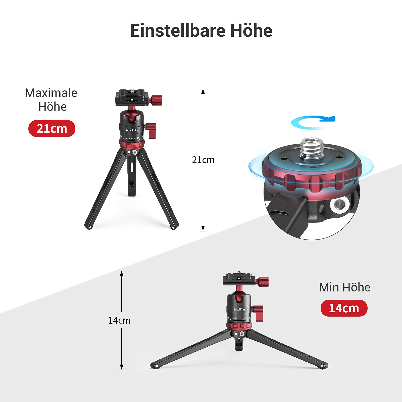 Mini-Kamerastativ Mit Handyhalterung – Aluminium, 360° Kugelkopf, Kaltschuh