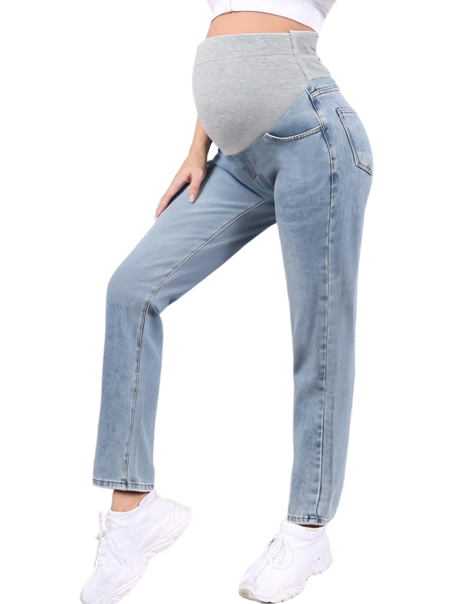 dPois Jeans De Moda para Embarazadas Pantalones De Cintura Ajustables Elásticos Pantalones Vaqueros Elásticos con Bolsillos