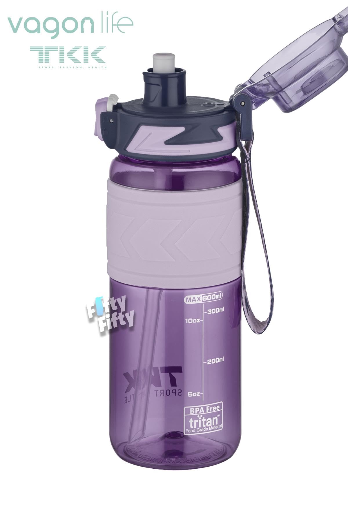 Vagonlife TKK 600 ML Çift Kullanım Pipetli/Rahat içim Bpa İçermeyen Tritan Su Matarası TKK600ML1019 Mor