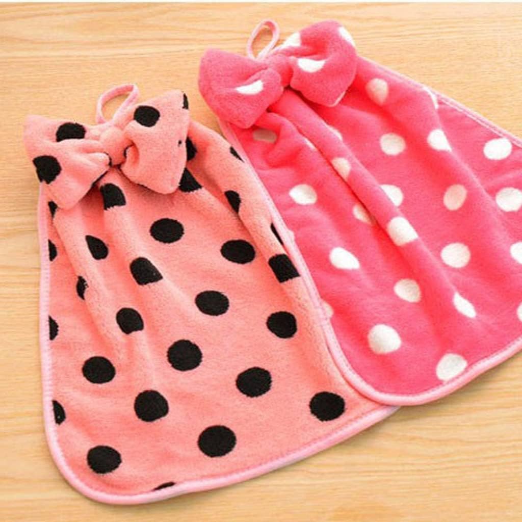 3 Packs of Bow Hanging Hand Towel Coral Fleece Absorbent Kitchen Bathroom