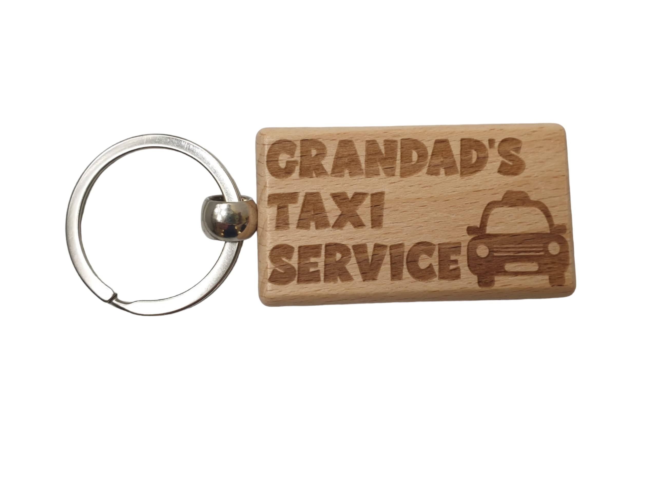 Decalarama Brown Grandad Keyring Gift - Grandad's Taxi Service - Cute Engraved Wooden Keyring Funny Novelty Nice Custom Present