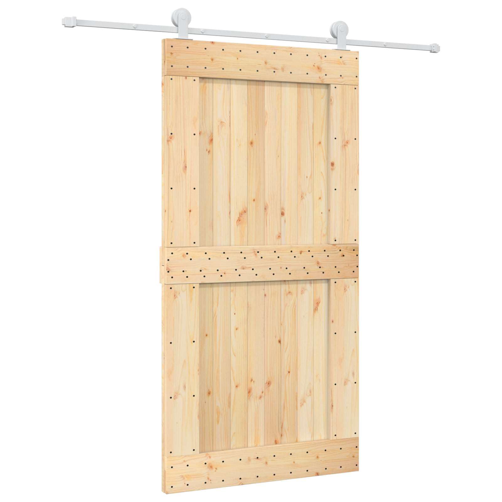 Porta scorrevole in legno di pino naturale e bianco | Binario in acciaio rivestito, meccanismo superiore morbido, design compatto per piccole case