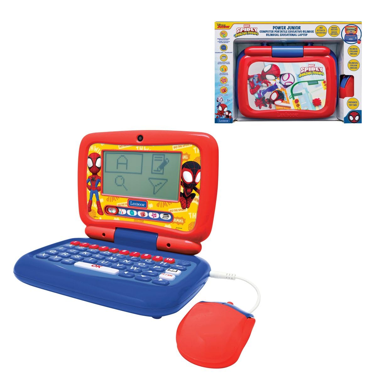 Lexibook, Spidey Bilingual Talking Educational Laptop, 40 Activities, 6 Learning Categories, Animated Stories, Reading Method, Realistic Keyboard & Mouse, Blue/Red, JC398SPi5LXB