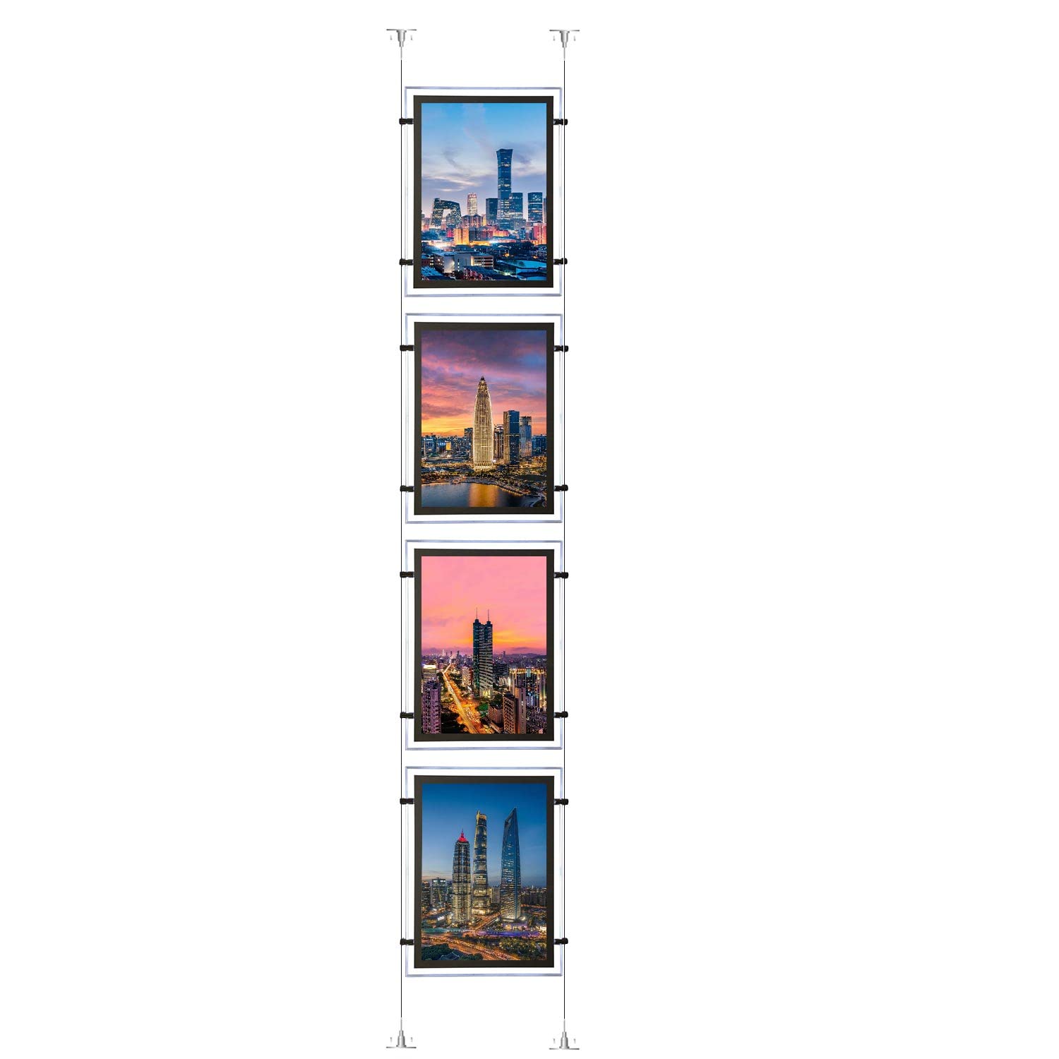 Affiche LED acrylique A4, cadre photo, boîte lumineuse, support de panneau pour vitrine immobilière, écran suspendu (suspendu verticalement, 4 unités A4 par groupe)