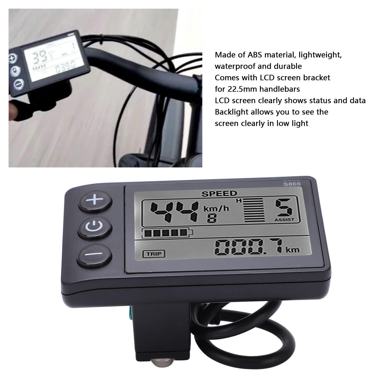 Ejoyous S866 LCD Wyświetlacz, komputer wodoodporny do roweru elektrycznego S866 z miernikiem wyświetlacza 24 V 36 V 48 V z panelem sterowania z kablem połączeniowym z wodoodpornym złączem