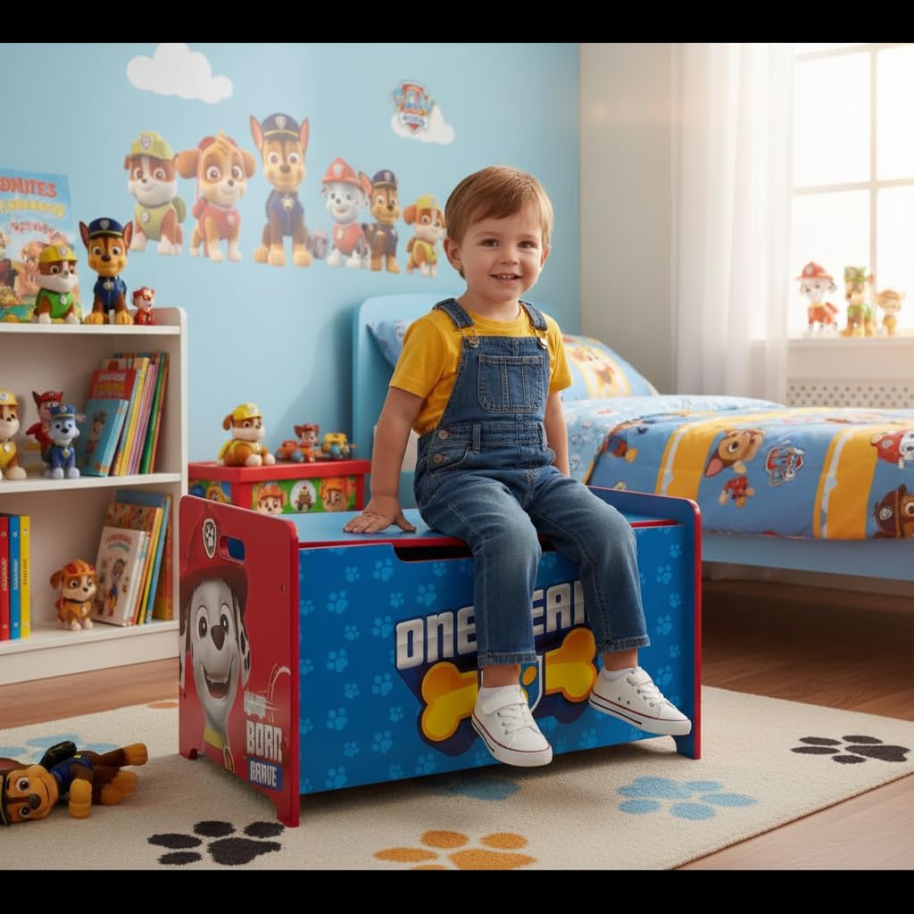 ARDITEX - Banco juguetero de madera de La Patrulla Canina (de Nickelodeon) - 62.5x40x37cm - Color azul - Ideal para almacenar juguetes, ropa o cosas en un dormitorio infantil