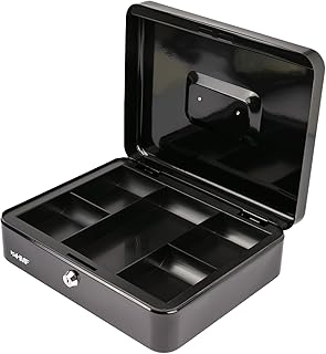 HMF Geldkassette abschließbar, Kasse mit Münzeinsatz, 5 Münzfächer | 30 x 24 x 9 cm | Schwarz