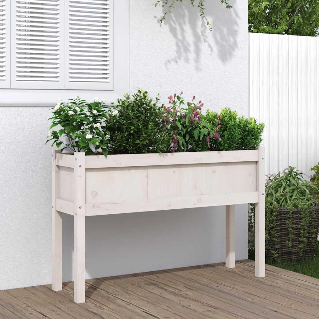 Fioriera da Giardino in Legno Massello Bianca 110x31x70 cm | Letto rialzato per orto urbano su balcone o patio, ideale per piantare erbe aromatiche e fiori decorativi.