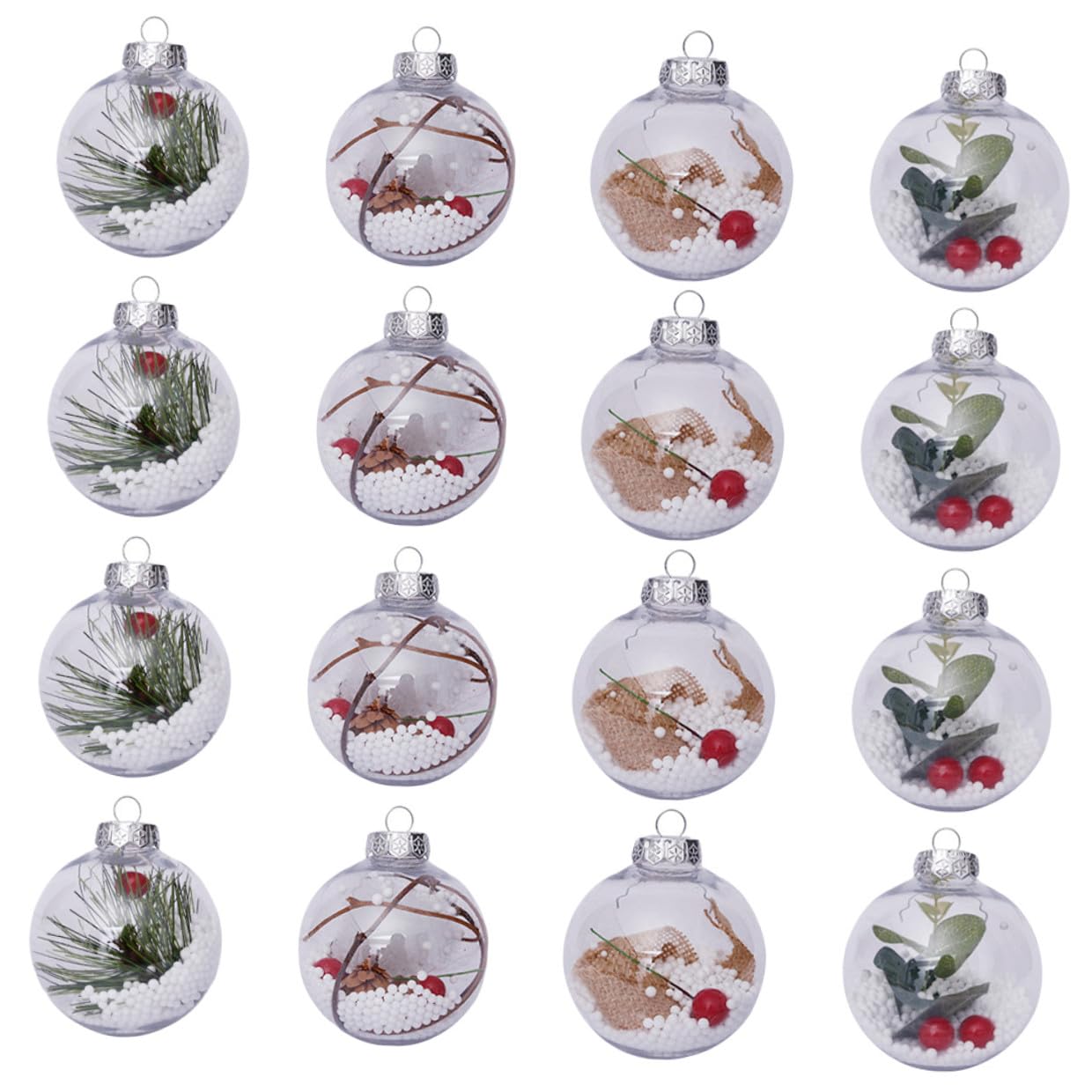 Boule de Noël décorative transparente haut de gamme en lot de 16 pièces pour sapin élégant