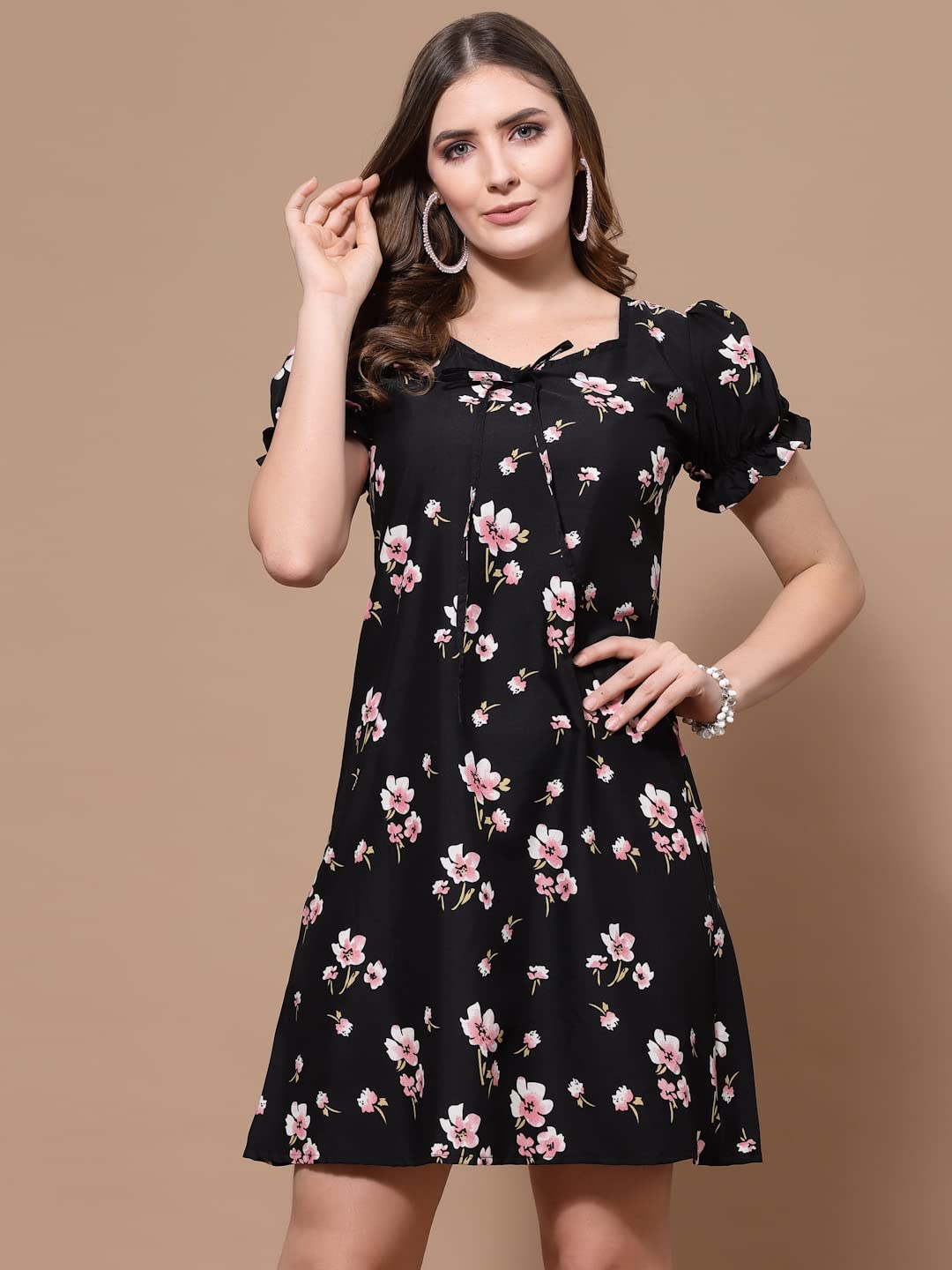 Oomph Dress For Women Stylish| Summer Vacation Style |Floral Print Puff Sleeve Dress | Lightweight Flared Maxi For Casual & Holiday Wear