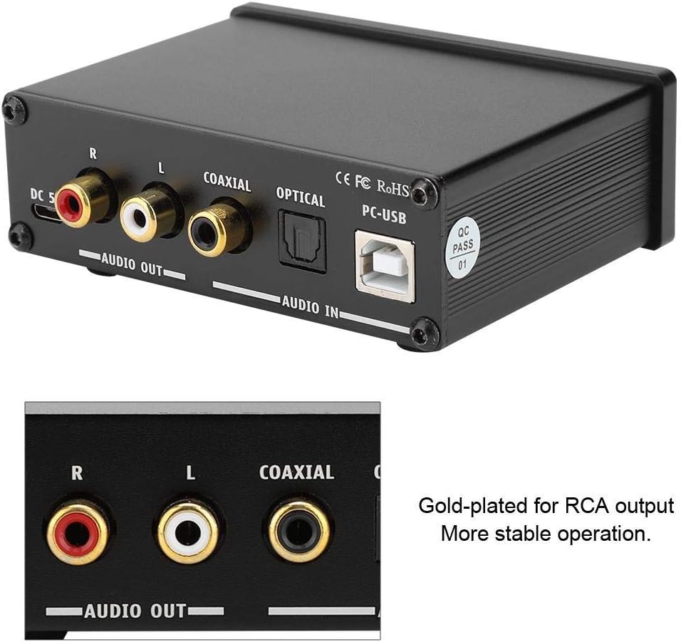 Sutinna DAC-03 PRO Decoder rear panel with RCA, Coaxial, Optical, PC-USB, and DC 5V inputs