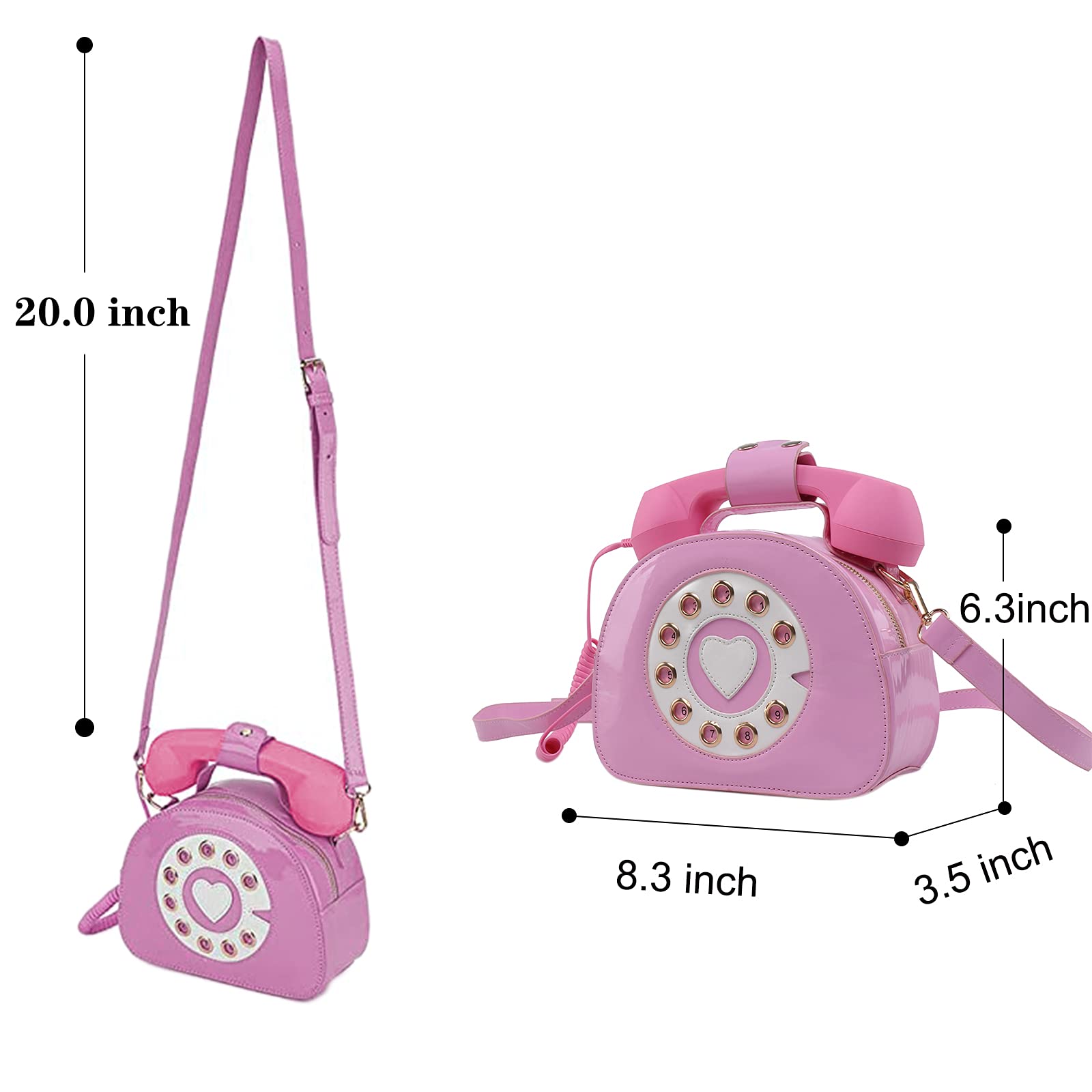 Fozehlad Novelty Telephone Shaped Shoulder Bag Funny Retro Phone Crossbody Bag Totes Chain Purse(Patent Leather,Pink)
