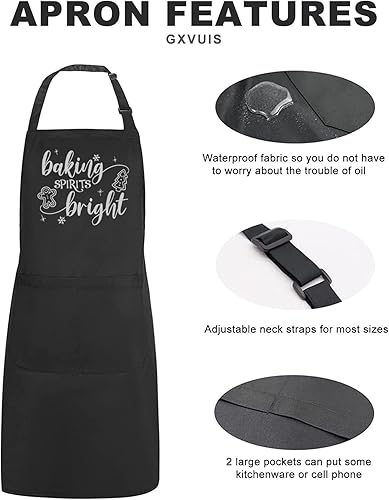 Miniatura 4 de Baking Spirits - Delantales brillantes para mujer con 2 bolsillos de Navidad, impermeable, ajustable, babero, cocina, barbacoa, delantal