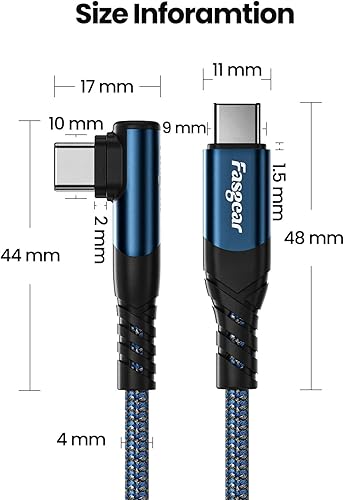 Miniatura 14 de Fasgear Cable USB C a USB C, cable USB 2.0 tipo C PD de carga rápida de 3 pies y 60 W, cargador de 90 grados, compatible con Galaxy S22/S21/S20 Rojo