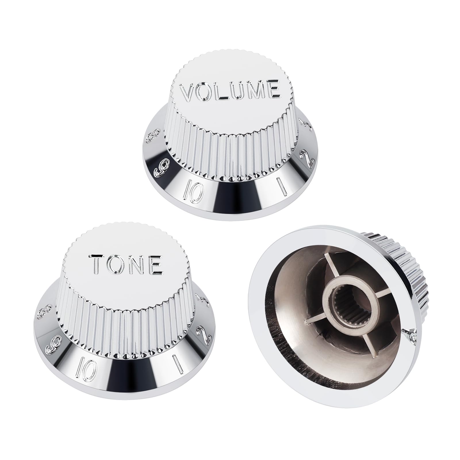 Banworks Imperial 24-Spline Electric Guitar Control Knobs 2 Tone and 1 Volume Knobs 6mm (15/64") Speed Knobs Top Hat for Fender Strat ST Electric Guitars Pack of 3 JT/XN-06 Chrome - Image 3