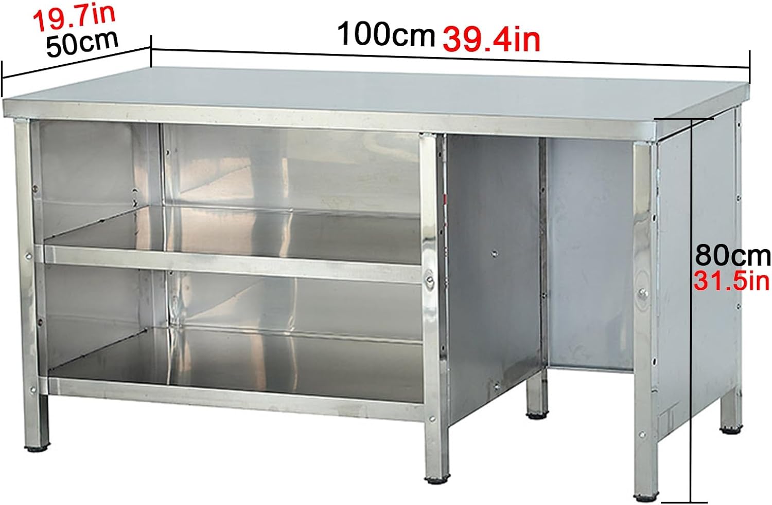 Three-Tier Storage Workbench Commercial Stainless Steel Kitchen Work Table Adjustable Feet Three-Sided Enclosed Design Thickened Stainles Steels Reinforced Uprights