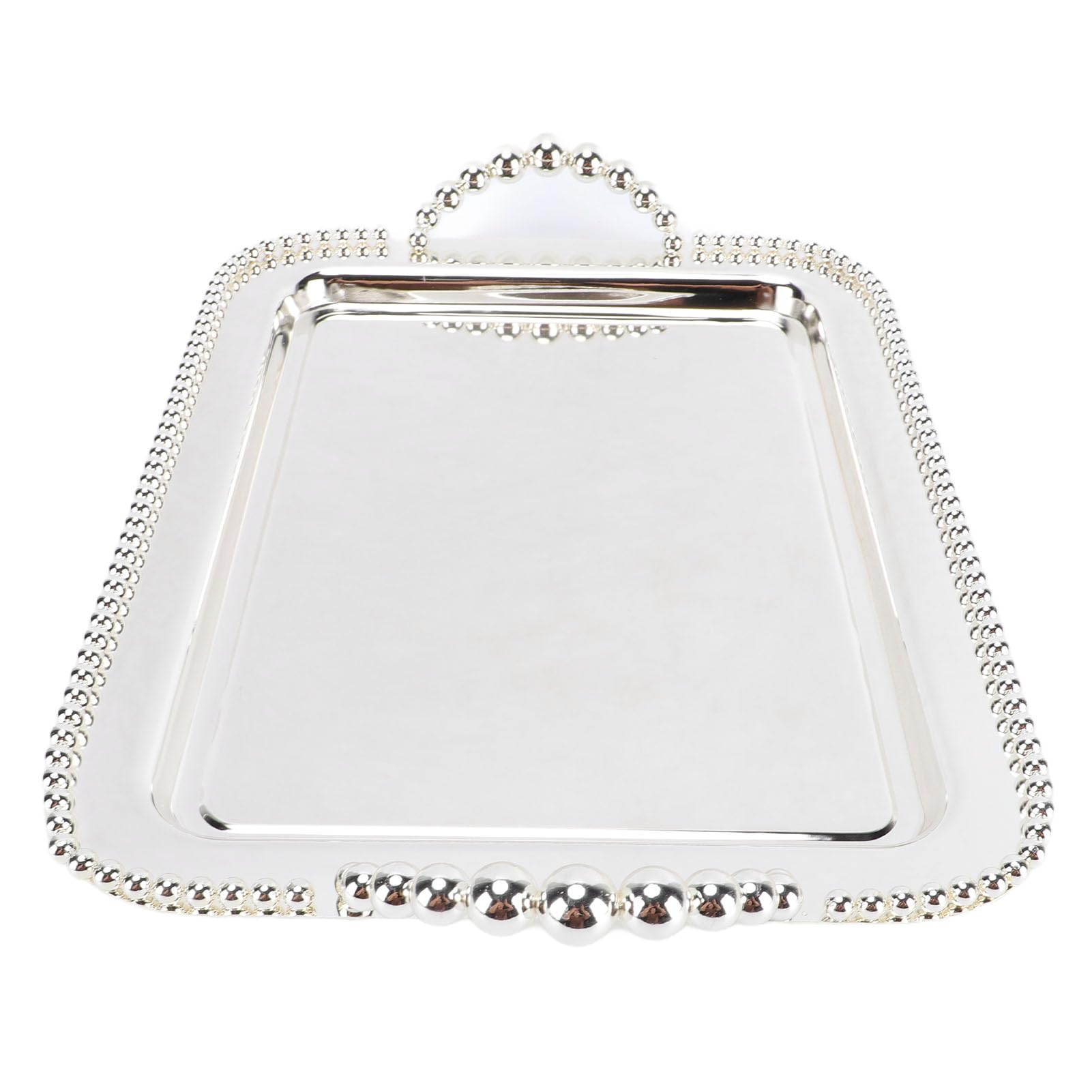 Ejoyous Bandeja para Servir de Acero Inoxidable, Plato Rectangular con Acabado de Espejo de 16,5 X 11,0 Pulgadas, Borde con Cuentas y Asas Dobles, Organizador de Tocador para Fiesta, Boda, Bar, Baño