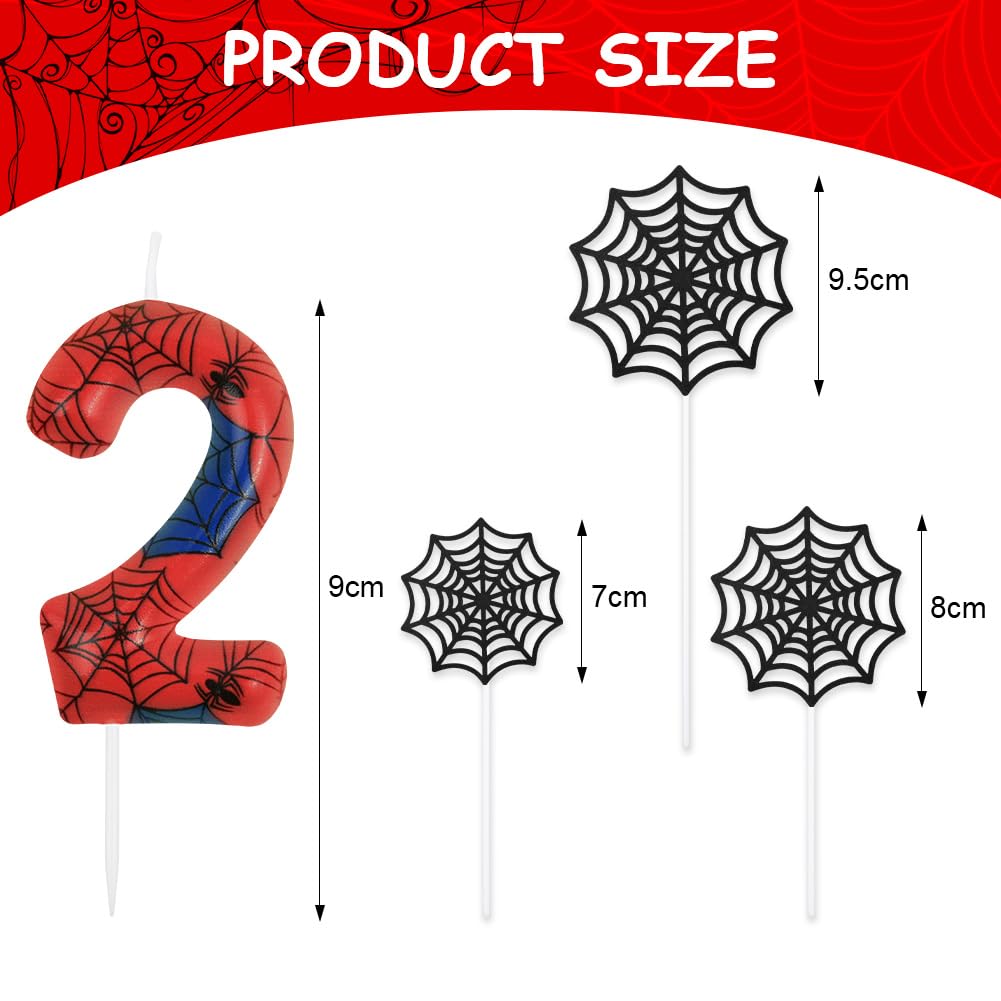 Candele Per Torta Di Compleanno A Tema Ragno - Set Da 16 Pezzi Con Numero 5, Ragnatele Rosse E Nere, Decorazione Festa Per Bambini