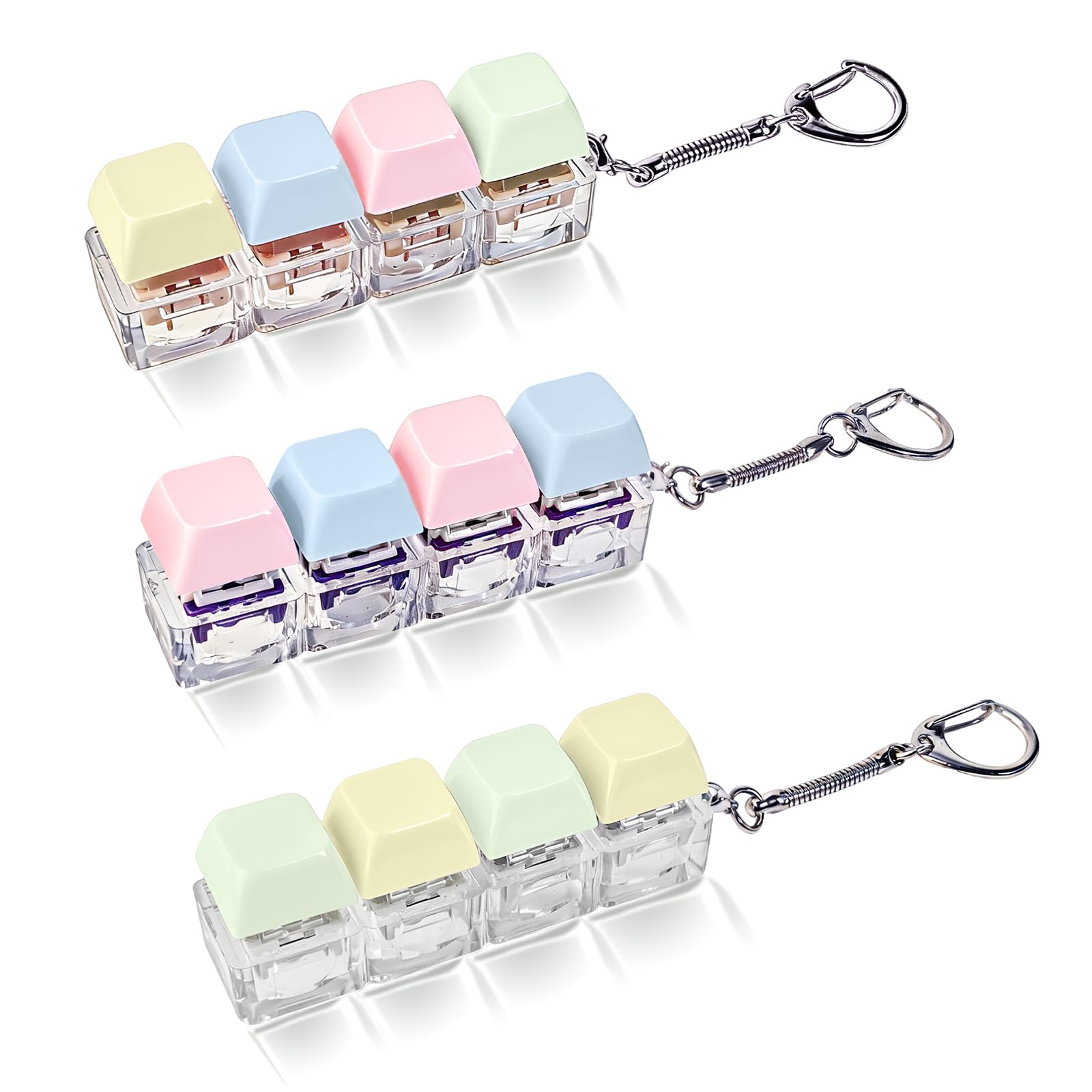 3pcs Keyboard Fidget Toy, 4-Button Keyboard Clicker Fidget Toy with 3 Levels of Sound, Stress Relief Clicky Fidget Toy Finger Keyboard Keychain for Adults Anxiety Relief โ image 1