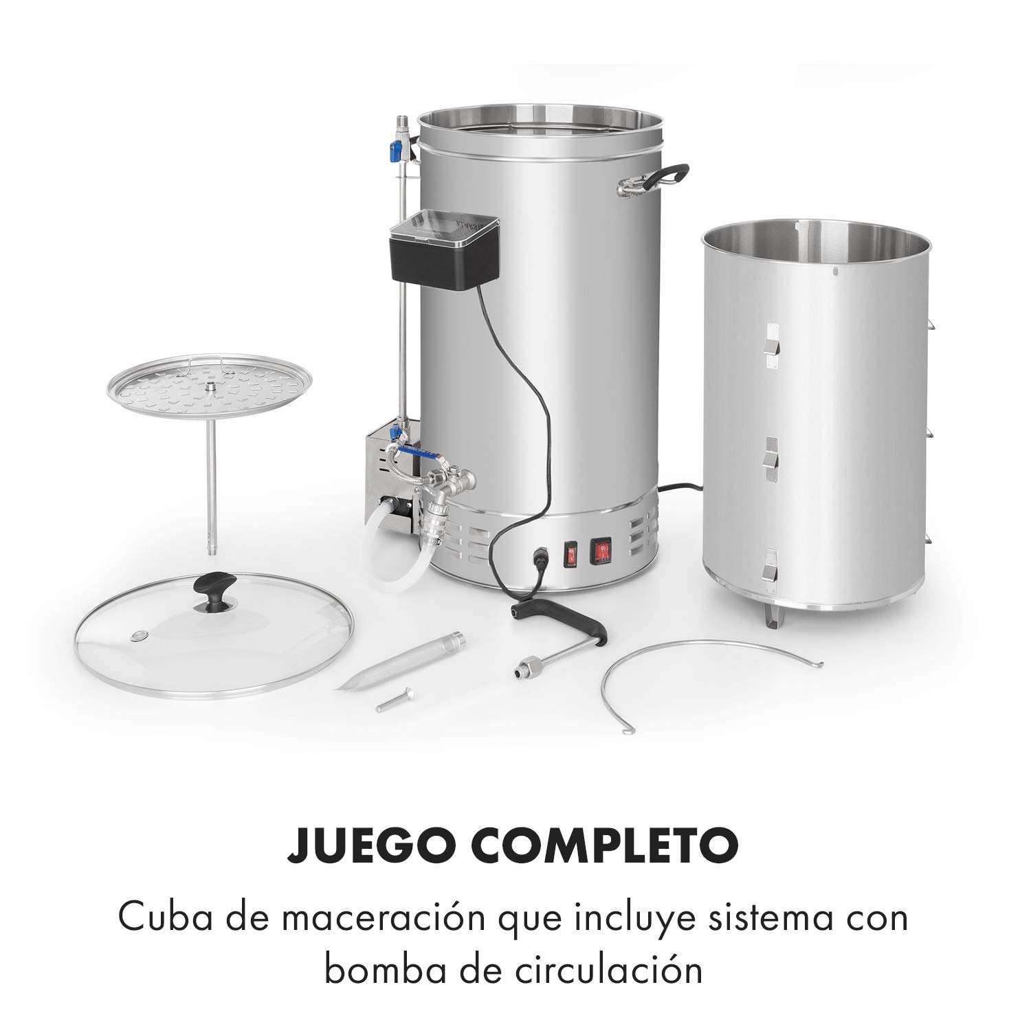 Klarstein Brauheld Pro - Fermentadores cerveza, Fabrica cerveza artesanal, Máquina cerveza artesanal, Temporizador 1-99 min, 30-100 °C, Acero inoxidable, Recipiente grano extraíble, 45 L, Plateado