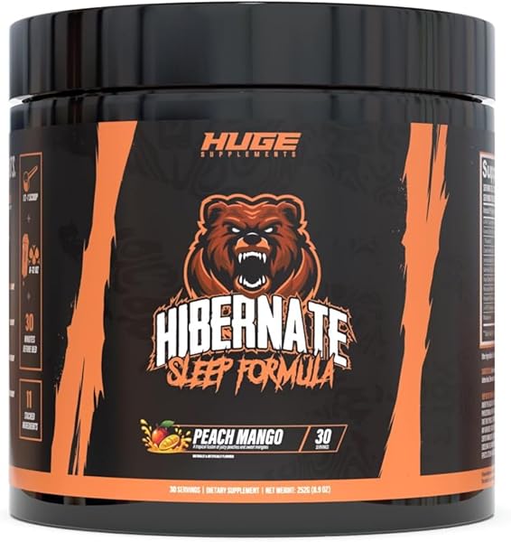 Hibernate Sleep Supplement, Complete & Optimally Dosed Sleep Recovery Formula, Relax & Unwind, Includes GABA, Valerian Root, Melatonin, 5-HTP & More (30 Servings) (Peach Mango)