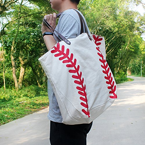 Bolso de lona blanco estilo béisbol para mujer miniatura 2