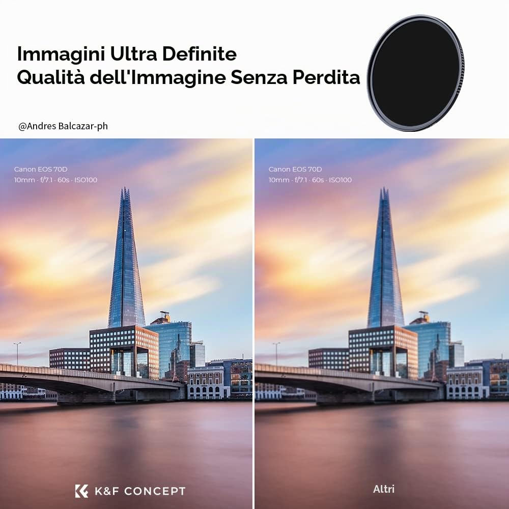 K&F CONCEPT Nano-Xcel 112MM Filtro ND1000 (10 stop) Densità Neutra Filtro | ND1000 Slim HD di Vetro Ottico con Rivestimento Nano - FN705