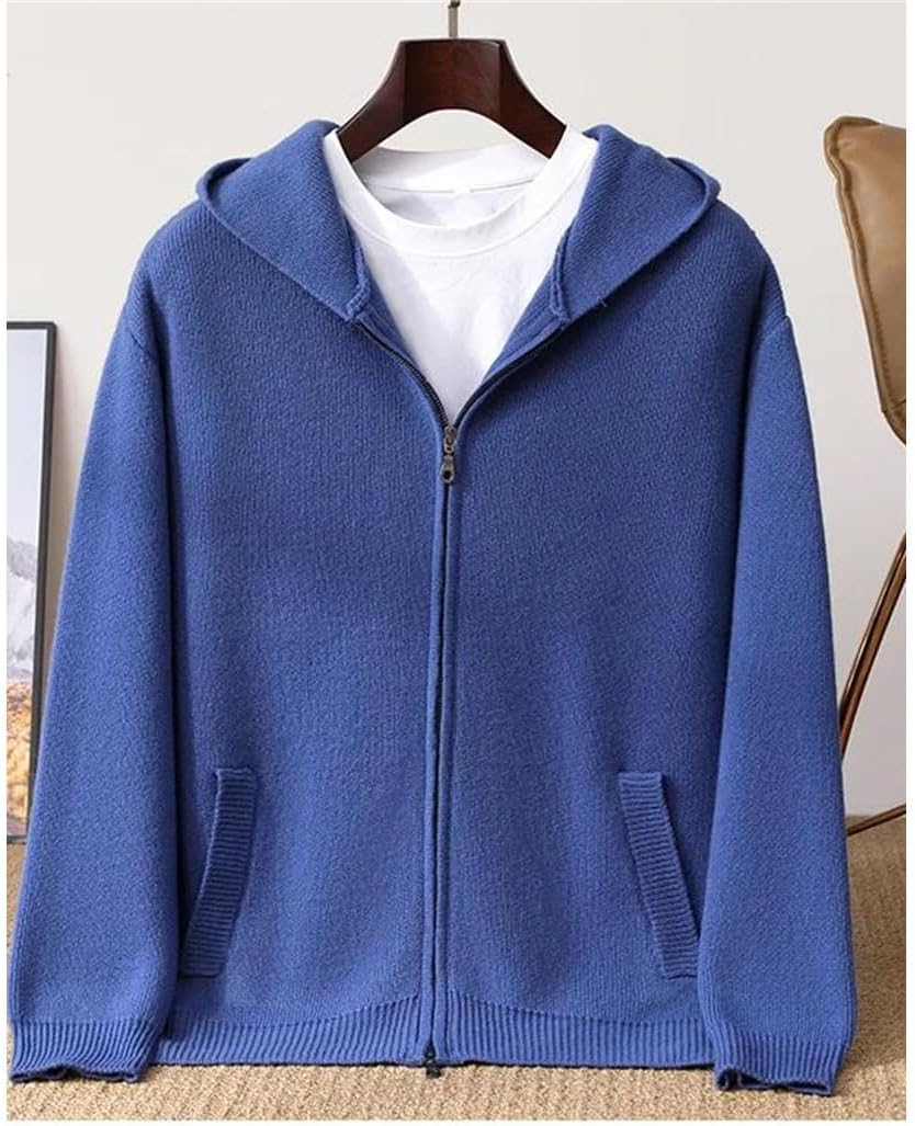 Men's Merino-Wool Sweater Knitted Cardigan Autumn-Winter Casual Long Sleeved Business Hooded Sweater