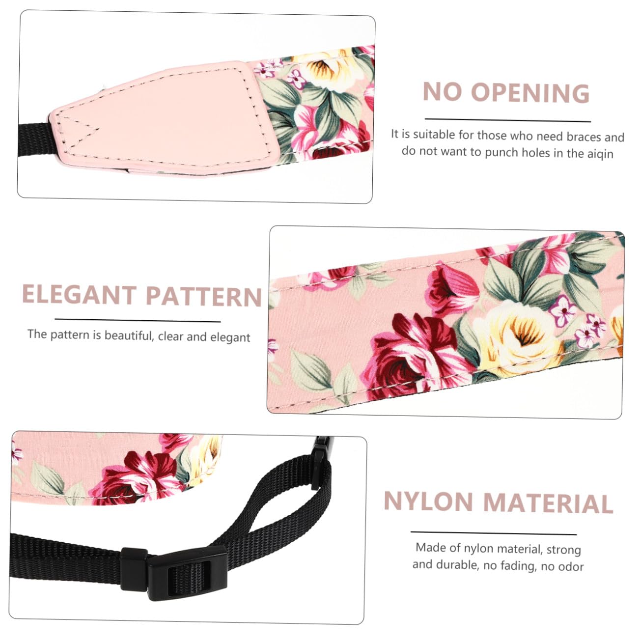 Verstellbarer Ukulelengurt aus Nylon mit Haken, Weihnachten Party, Rosa
