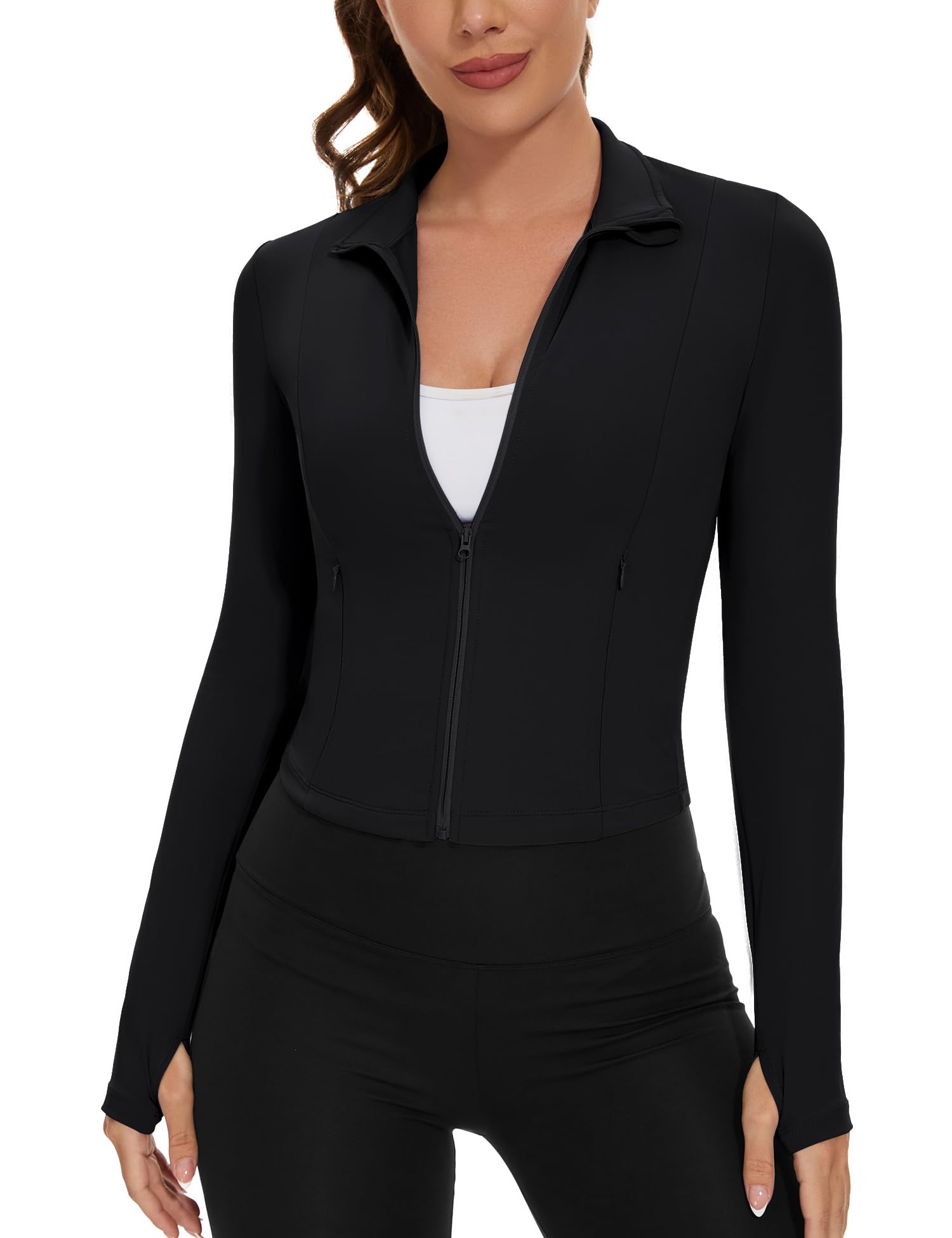 Loovoo Women's Cropped Workout Jacket Zip Up Athletic Jackets Slim Fit Lightweight Running Sports Track Jacket 2025