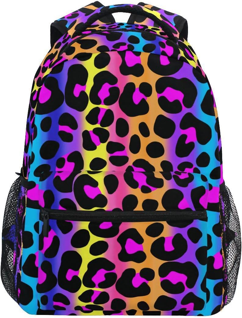 Leopard Print Cheetah Neon Gradient Backpack School Bag Travel Daypack Rucksack for Students Boys Girls, Laptop Backpack