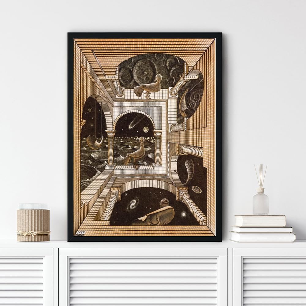 Waeta Rnvzx Célèbres Affiches M.C Escher Abstrait<Fish & Boat>Art Mural et estampes M.C Escher Peinture sur Toile M.C Escher Photos pour la décoration d'intérieur 40x60cm sans Cadre