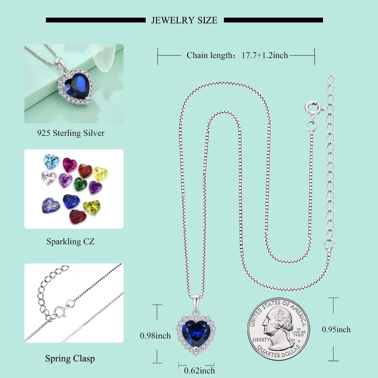 STARCHENIE Heart Birthstone Pendant Necklace 925 Sterling Silver Jewelry Gift for Women - Image 6