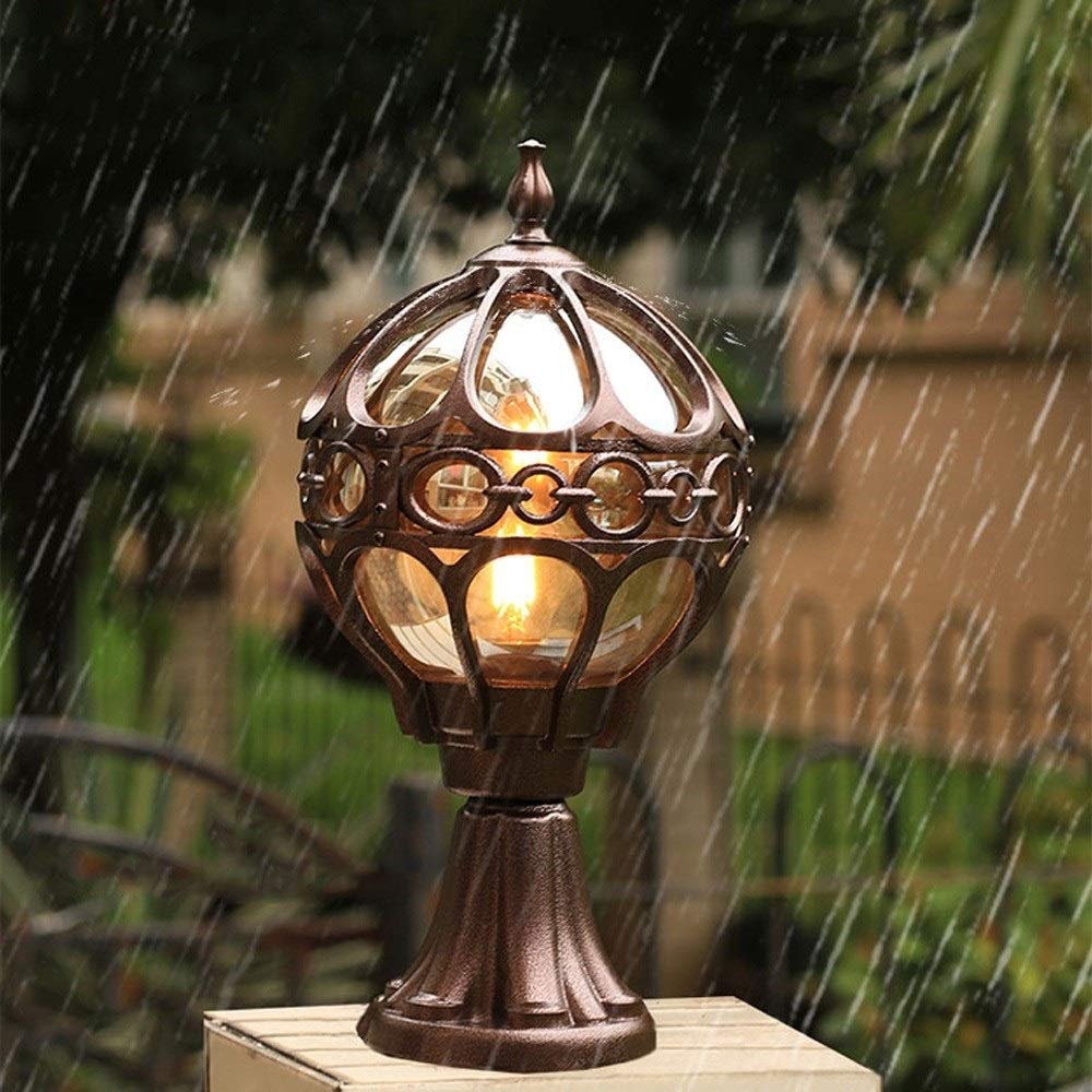 Lampa zewnętrzna, klasyczna szklana kula na patio, latarnia, aluminium, odlew ciśnieniowy, do użytku na zewnątrz, odporna na deszcz, lampa kolumnowa do ogrodu, E27, patio, werandy, bramki