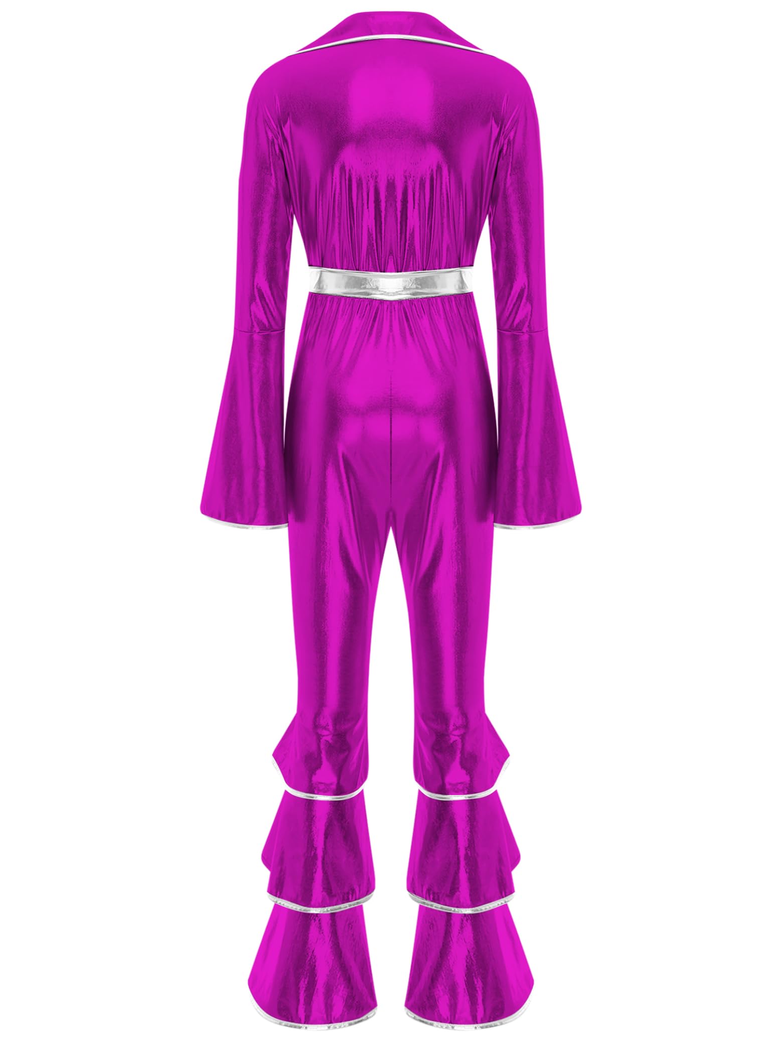 Mono Metalizado de Acampanado Largo de Baile para Mujer Disfraz Holográfico de Mamma Mia Disfraz Discoteca los años 70 para Festival Musical Carnaval S-4XL