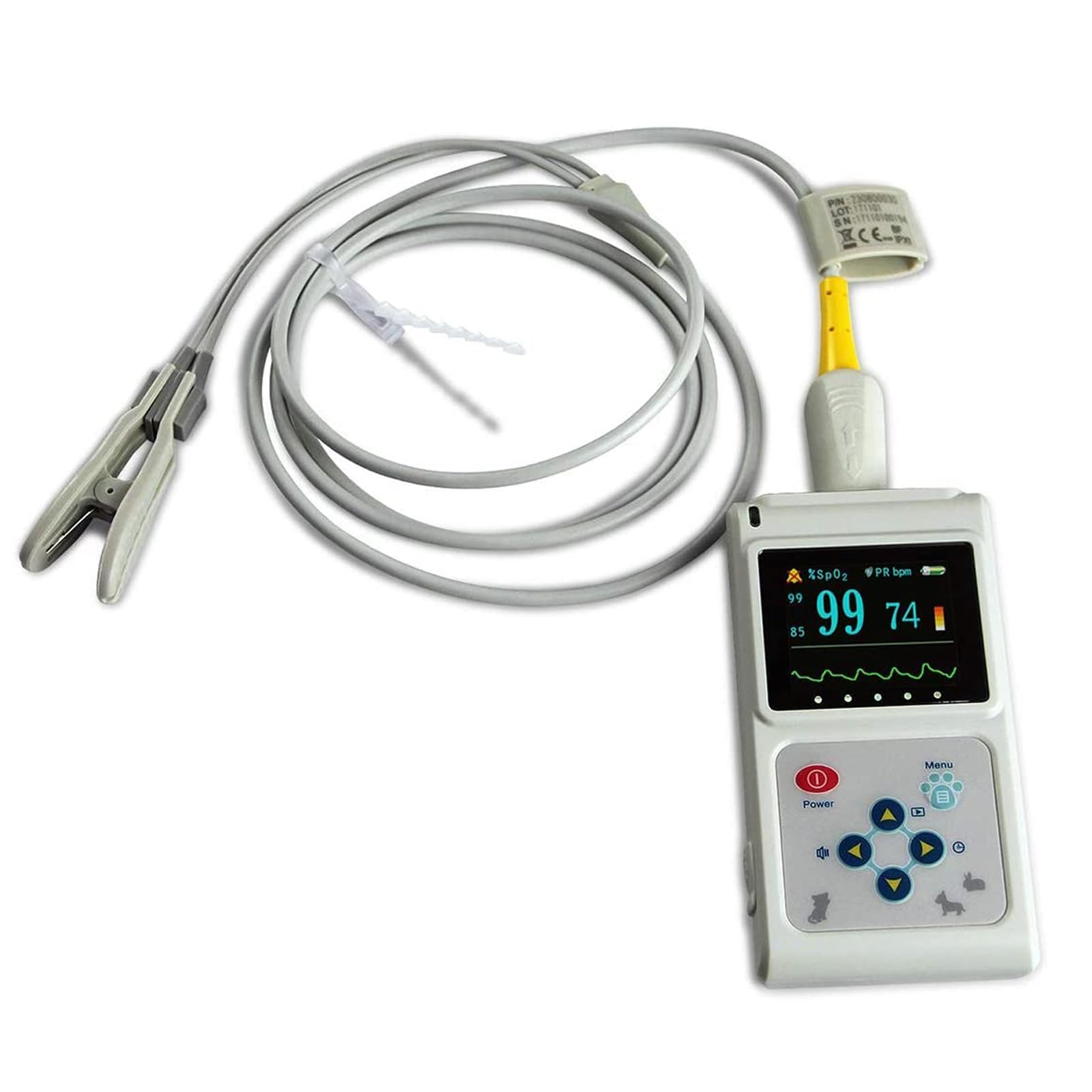 Oxímetro de Pulso portátil para casa Inteligente con sonda, Cable USB, Almacenamiento y reproducción para Uso Familiar y de Mascotas. Monitor de frecu