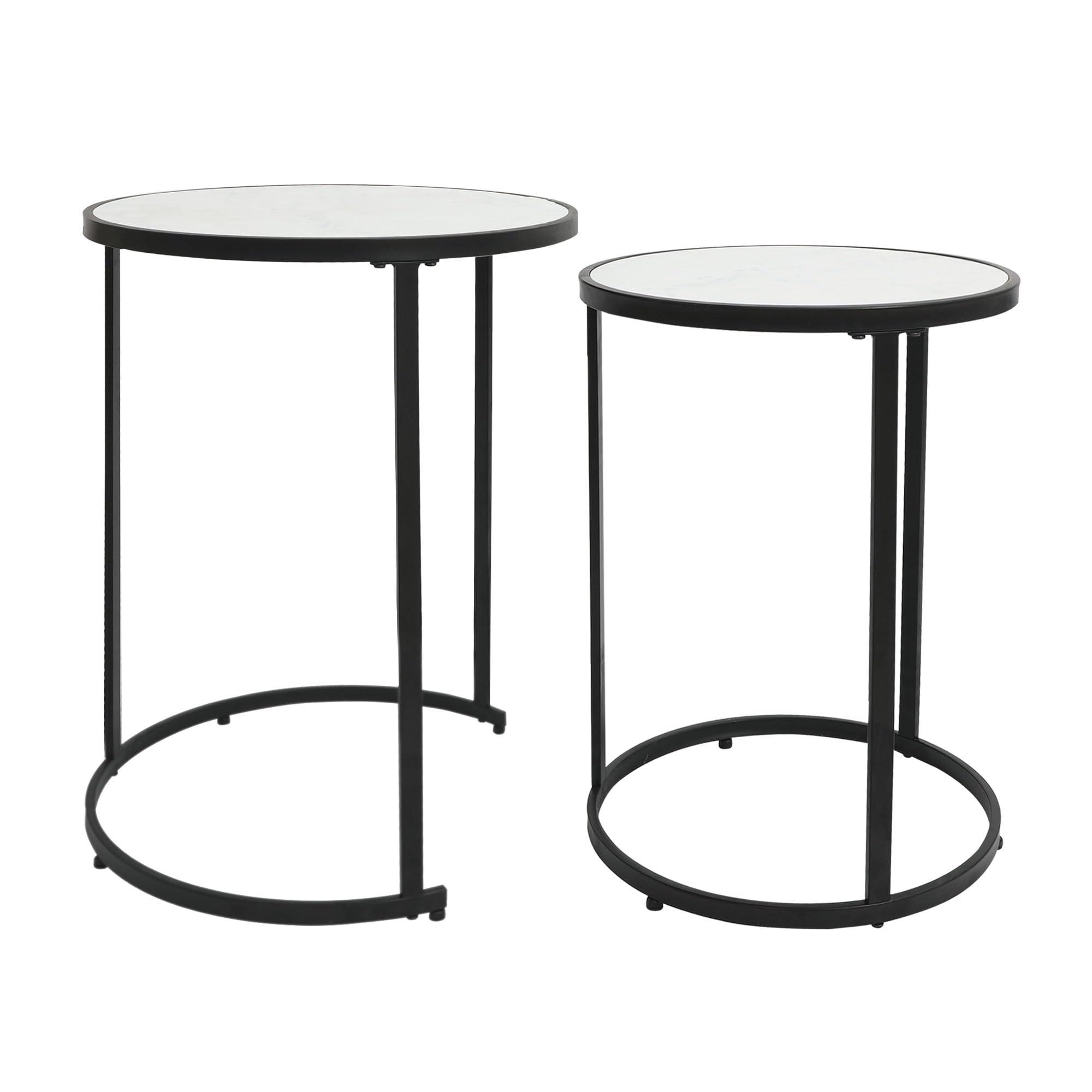 FLORA Wooden Round Nesting Tables Set of 2, Small Coffee Table White Nightstand Side End Tables for Living Room Bedroom,Black