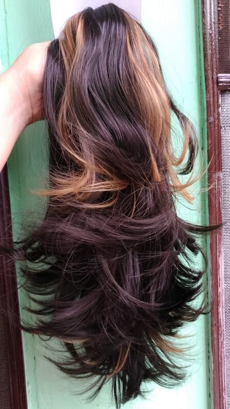 Rizi 13 Inch Long Baal Clutch Ponytail Hair Extension For Women Natural Brown Pack Of 1 High Volume Of Hair, Natural Fluffy Bouncy Curly High Pony Pony Wig Natural Long Hair Wig Stylish Wig For Girls Model158Z