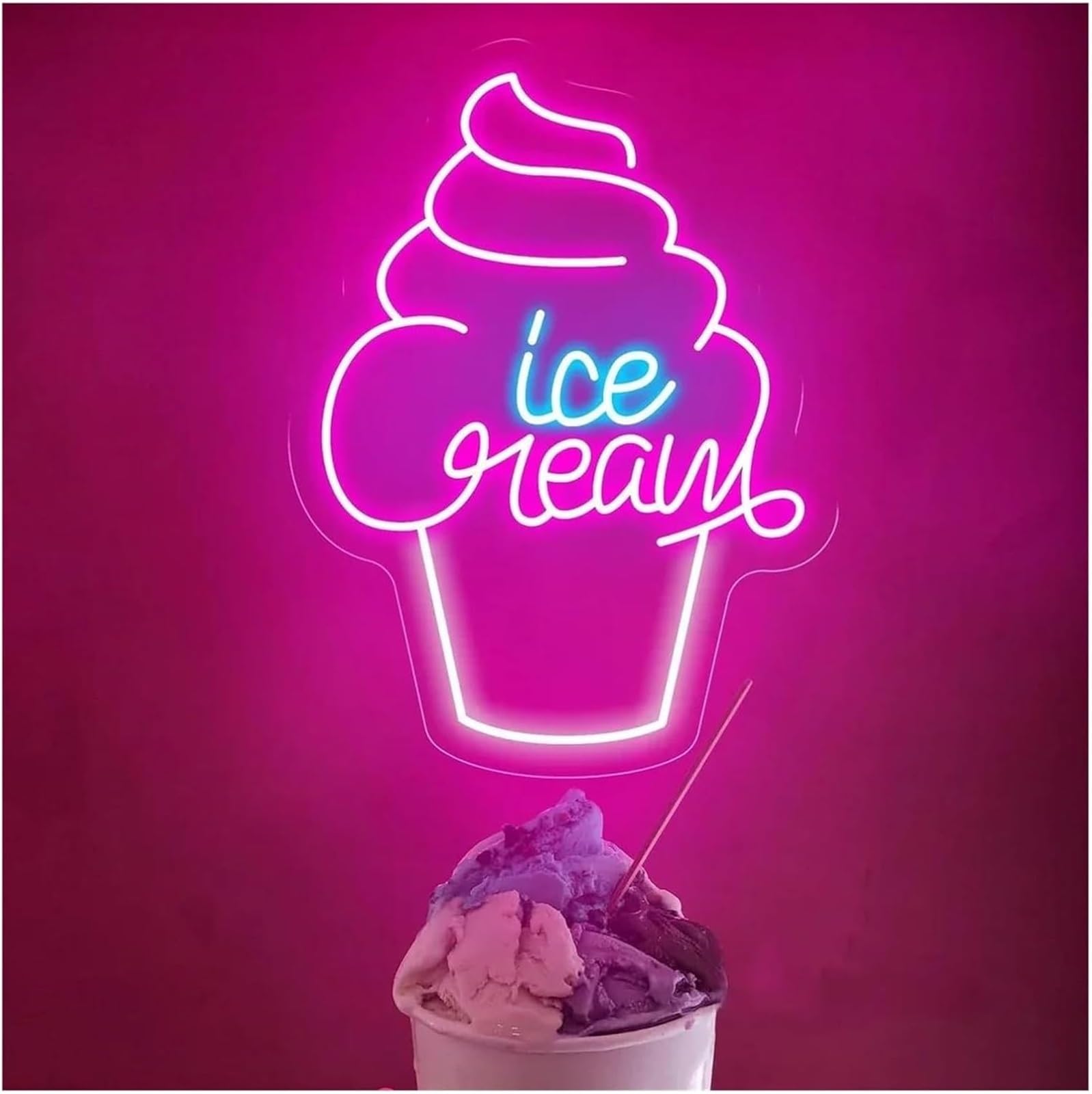 Lampada al neon con atmosfera rilassante per gelato alimentata da luci a luminosità regolabile