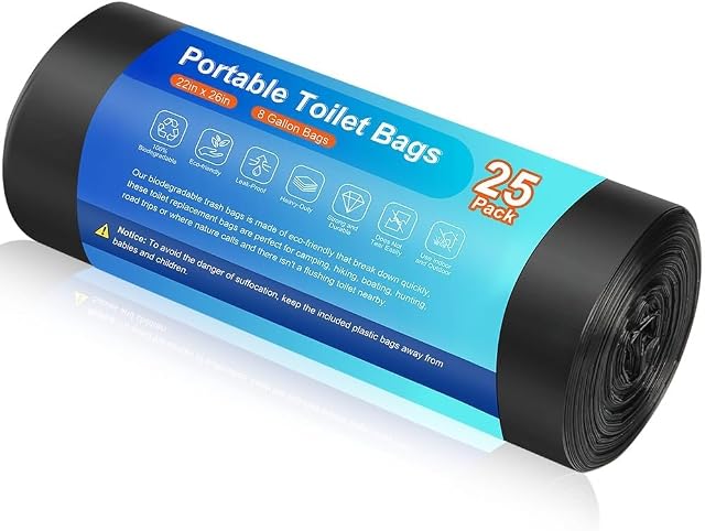 25 Portable Camping Toilet Bags Biodegradable Compostable Thickened for 5 Gallon Bucket Toilet