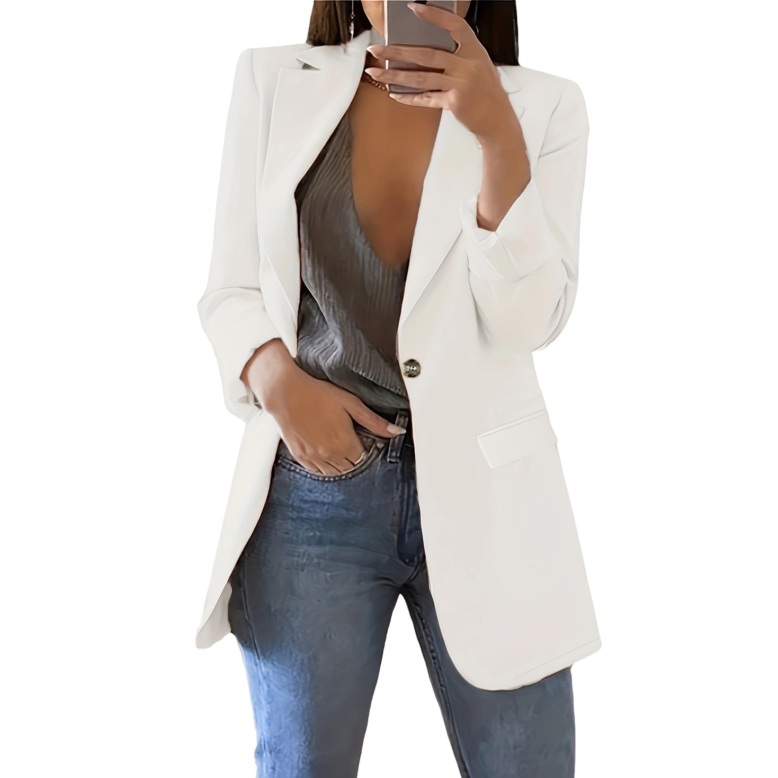 Blazer for Women Business Casual Button Blazer Jackets Dressy Slim Fit Open Front Cardigan Lapel Long Sleeve Outfits