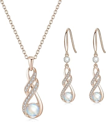 June Birthstone Necklaces for Women 925 Sterling Silver Infinity Pendant 18K Rose Gold Plated Created Moonstone Dangle Earrings Jewelry for Her