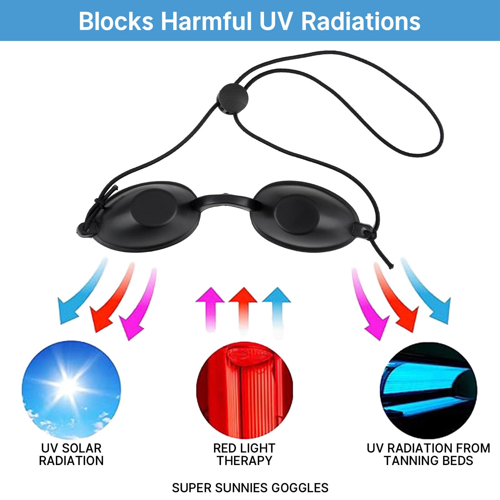 AzureRay Occhiali Protettivi Infrarossi, Occhialini di Sicurezza, Occhiali Protettivi per Solarium, Occhialini con Protezione UV, Confortevoli con Design Ergonomico, Fascia Elastica e Regolabile