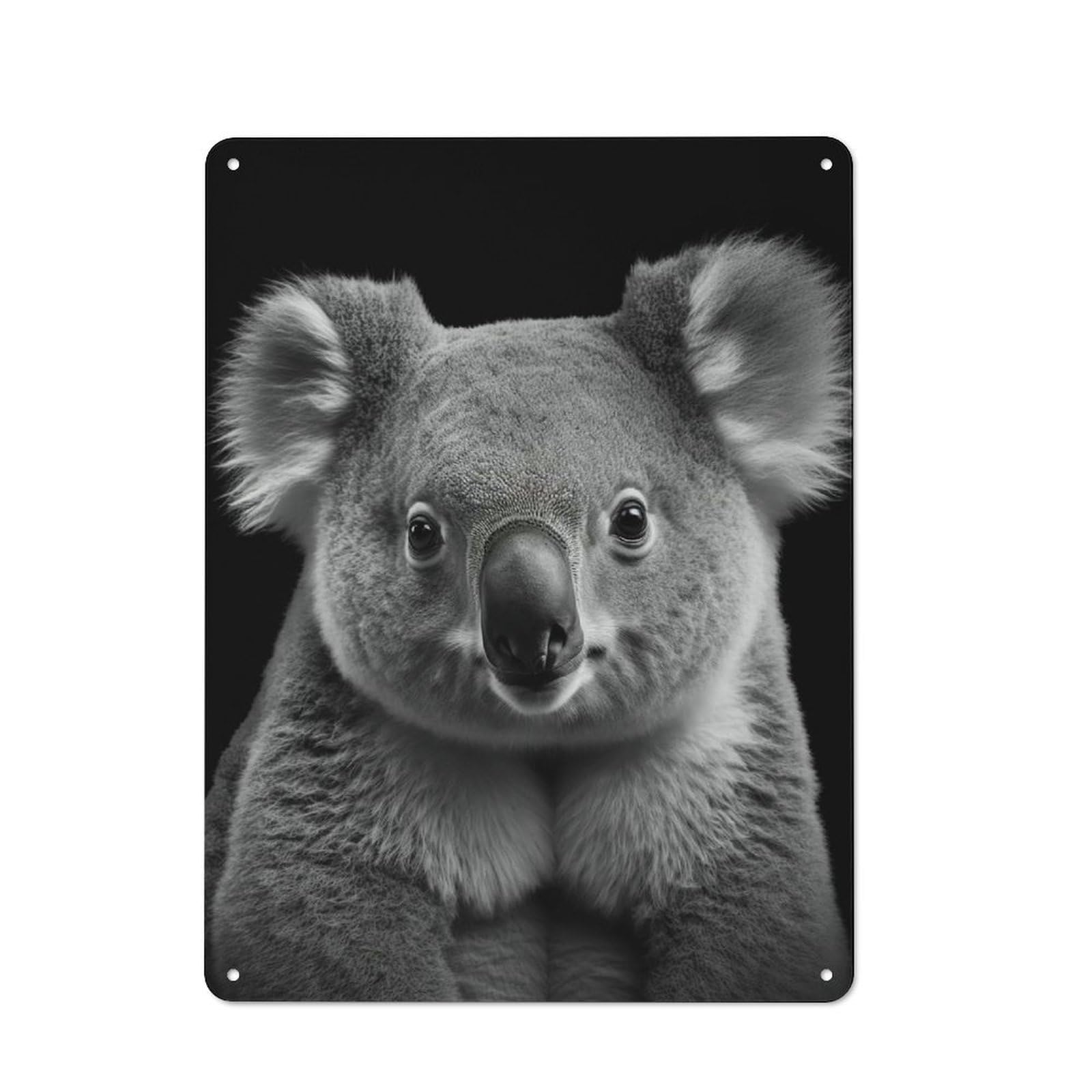 Junmoney Style-21 Modern Retro Decorative Metal Plaque 40X30cm Featuring Portrait Of A Koala, Loft Wall Plaque For Flat, Bar, Studio Or Gallery Wall